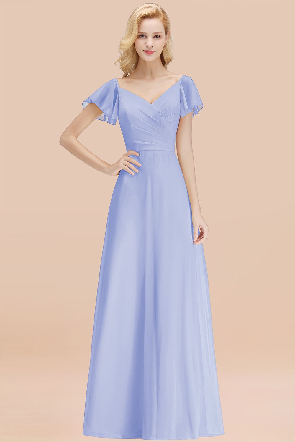 BMbridal Elegent Short-Sleeve Long Bridesmaid Dress Online Yellow Chiffon Hochzeit Party Dress