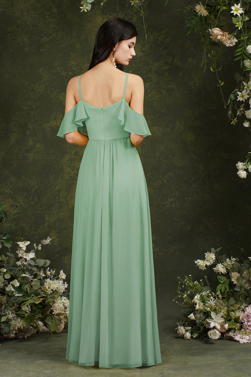 Bmbridal Neckholder Chiffon Bridesmaid Dress Long WIth Ruffle