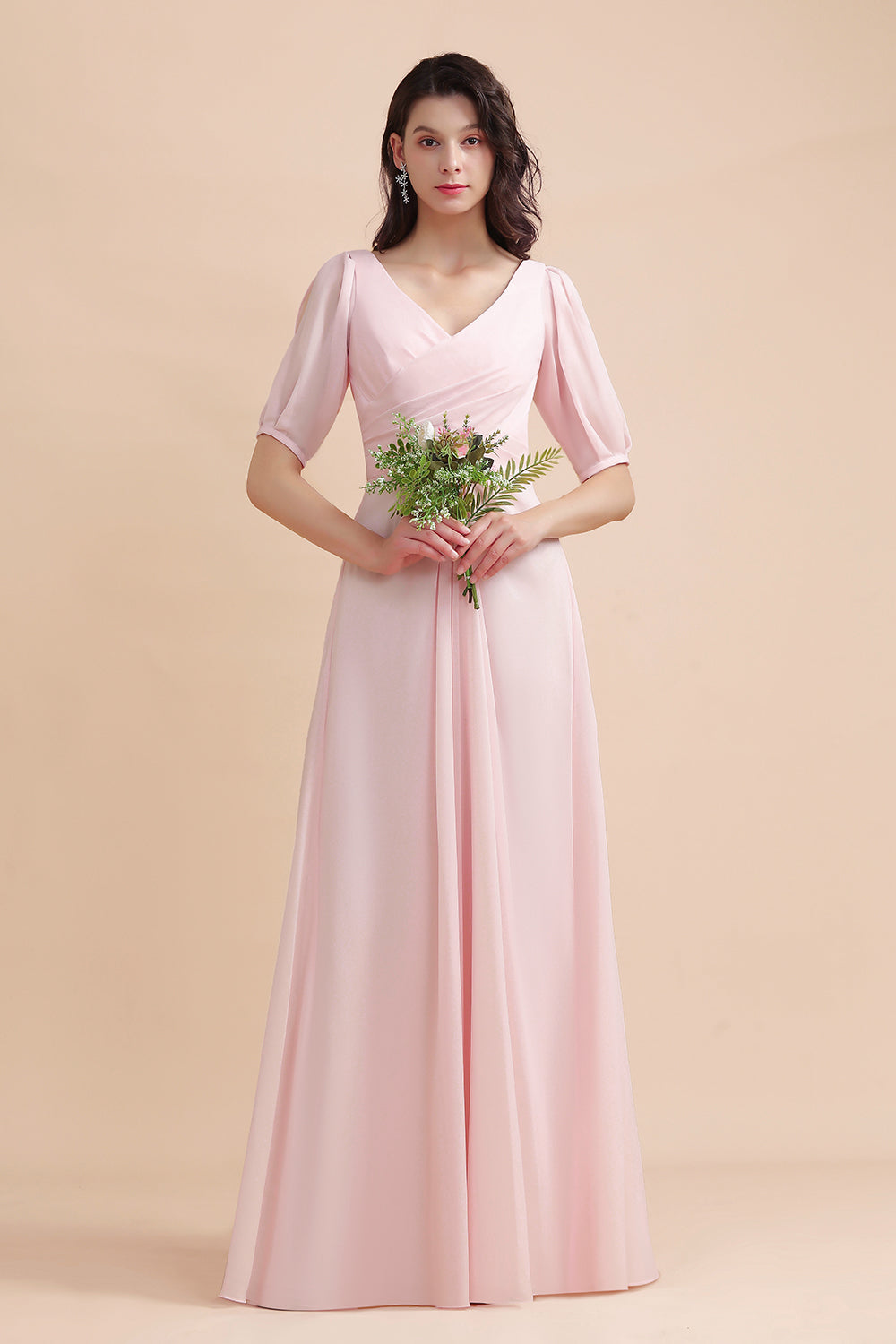 Suchen Sie Rosa Brautjungfernkleider Mit Ärmel online bei babyonlinedress.de. Chiffon Brautjungfernkleid Lang Günstig zur Hochzeit gehen.