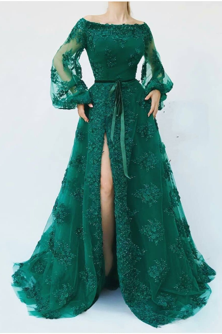 Kaufen SIe Günstige Abendkleider Lang Mit Ärmel online bei Thekleid.de. Abendkleid Grün für Sie zum abiball mit hocher Qualität.