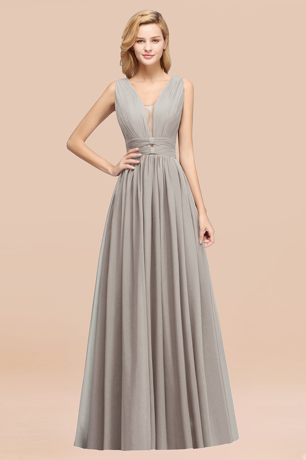 BMbridal Modest Dark Green Long Bridesmaid Dress Deep V Ausschnitt Chiffon Maid of Honor Dress