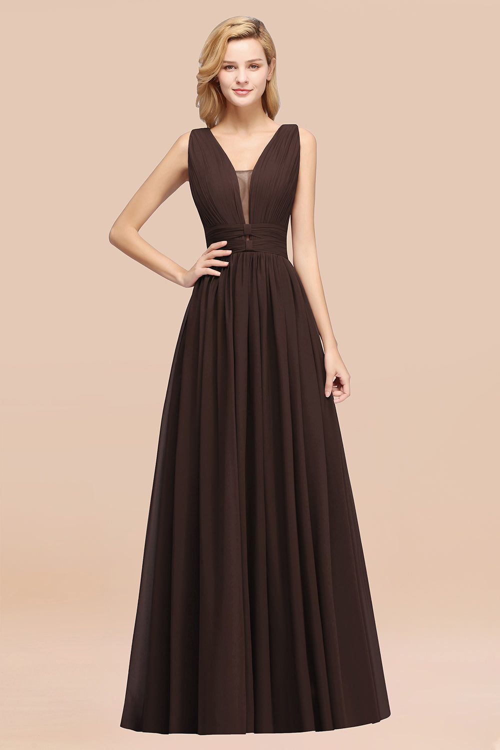 BMbridal Modest Dark Green Long Bridesmaid Dress Deep V Ausschnitt Chiffon Maid of Honor Dress