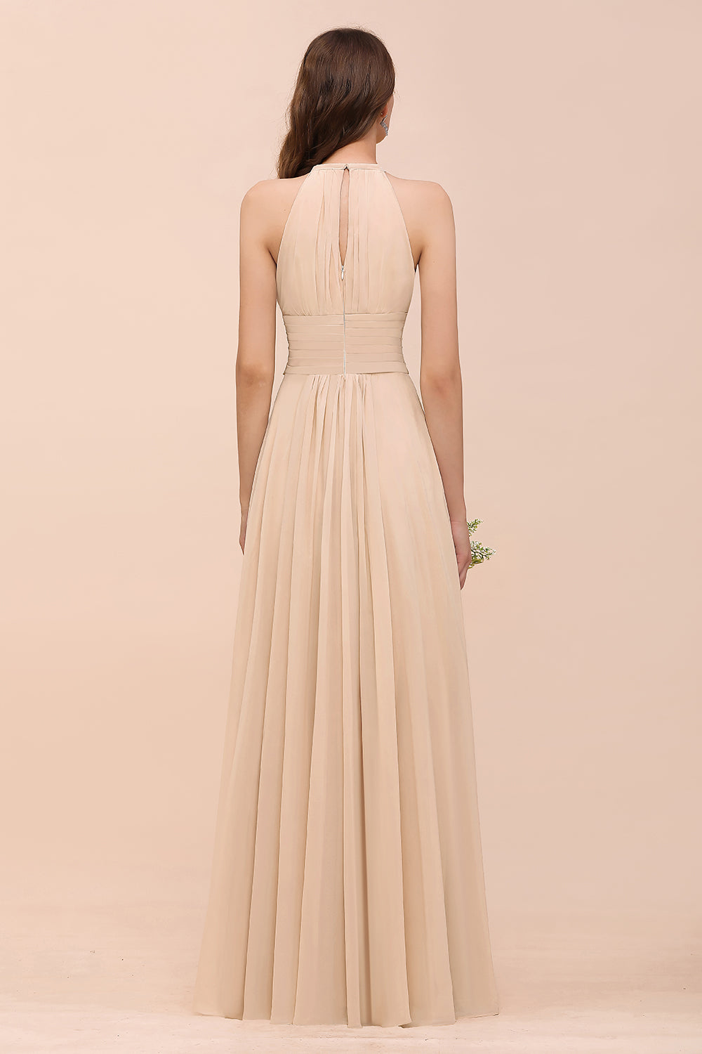 BMbridal Elegant Chiffon Jewel Ruffle Champagne Affordable Bridesmaid Dress Online