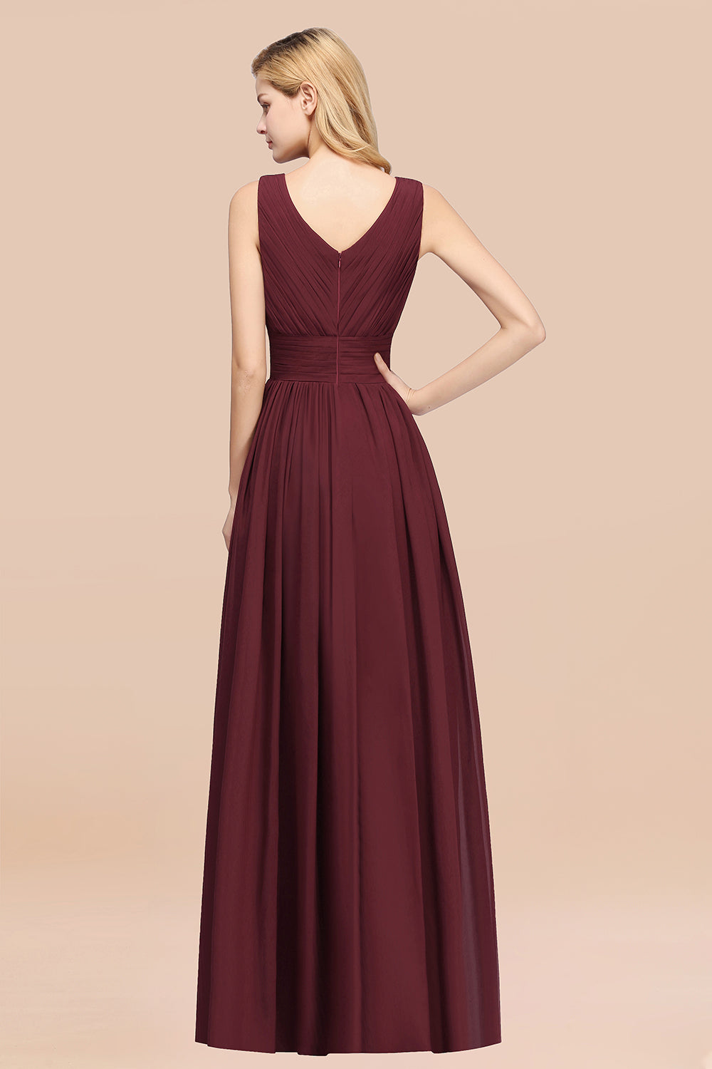 BMbridal Modest Dark Green Long Bridesmaid Dress Deep V Ausschnitt Chiffon Maid of Honor Dress