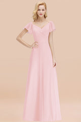 BMbridal Elegent Short-Sleeve Long Bridesmaid Dress Online Yellow Chiffon Hochzeit Party Dress