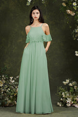 Bmbridal Neckholder Chiffon Bridesmaid Dress Long WIth Ruffle