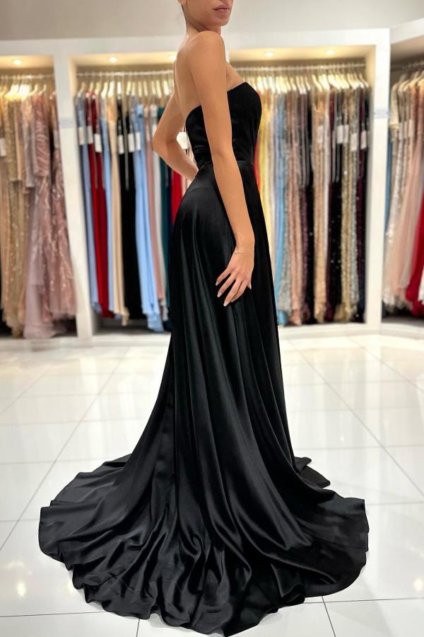 BMbridal Black Herz Ausschnitt Prom Dress Long Slit Ärmellos