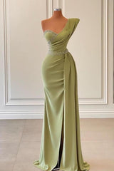 BMbridal Sage Green Ein Schulter Meerjungfrau Stil Prom Dress Long With Rüschen