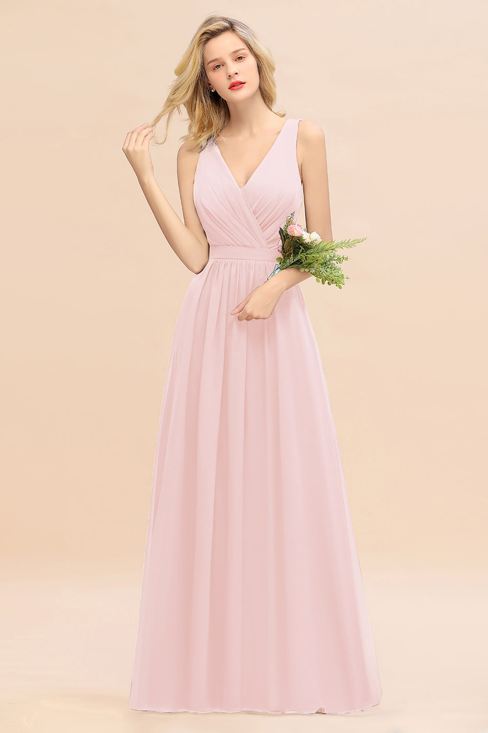 BMbridal Affordable V Ausschnitt Ruffle Long Grape Chiffon Bridesmaid Dress with Schleife