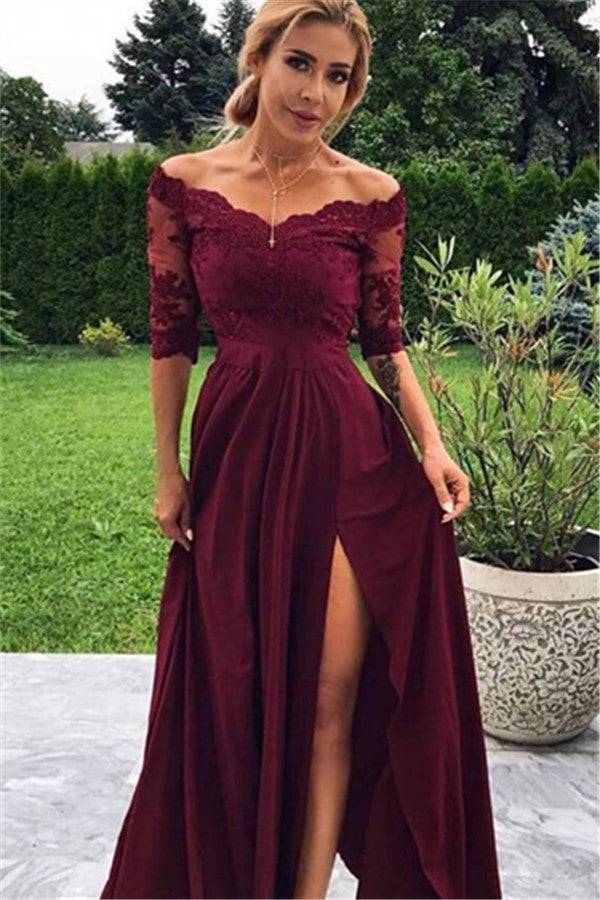 Hier können Sie Weinrote Abendkleider Mit Spitze online bei Thekleid.de kaufen. Günstige Abiballkleider mit Ärmel für Sie zum Abiball gehen.