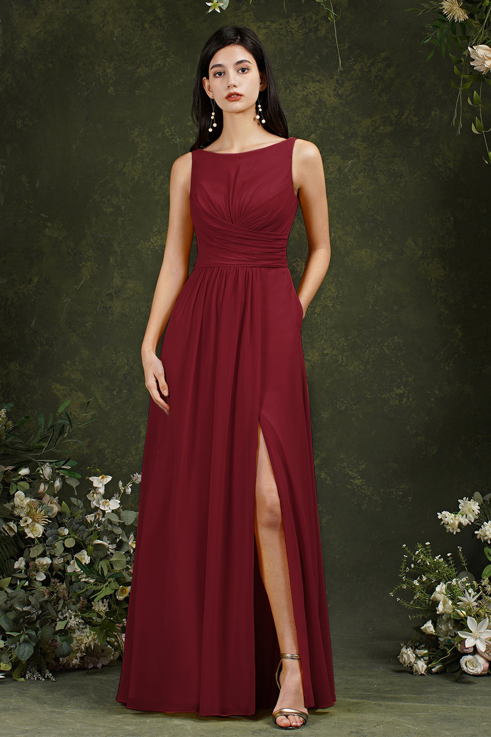 BMbridal Ärmellos Bridesmaid Dress Long With Slit Online