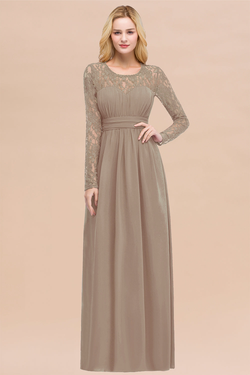 BMbridal Elegant Spitze Burgundy Bridesmaid Dresses Online with Langarm