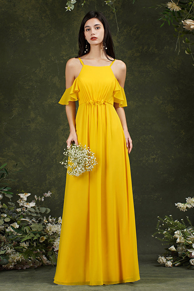 Bmbridal Neckholder Chiffon Bridesmaid Dress Long WIth Ruffle