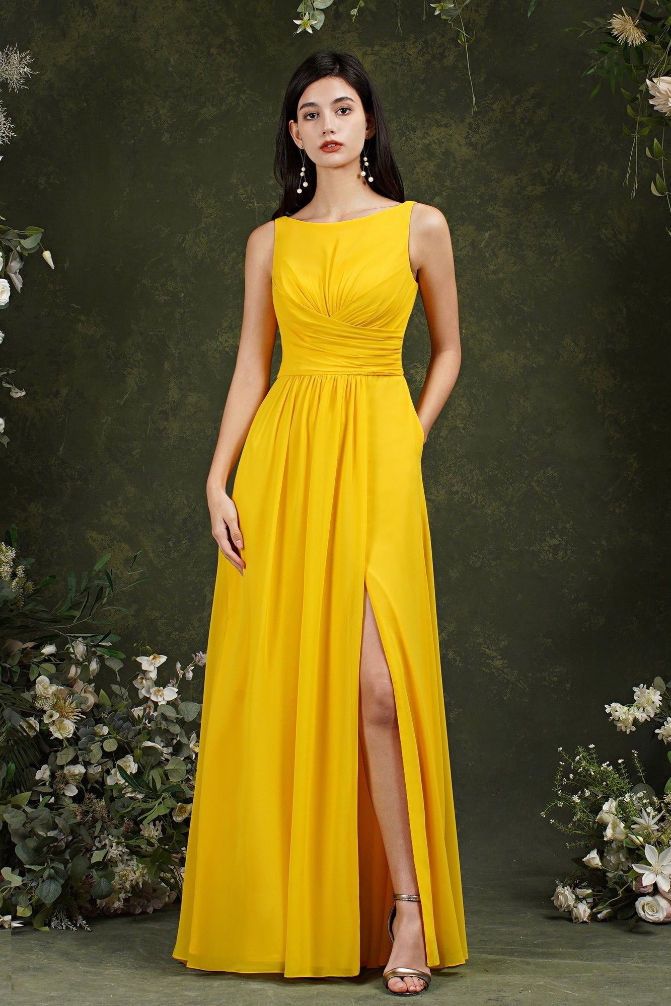 BMbridal Ärmellos Bridesmaid Dress Long With Slit Online