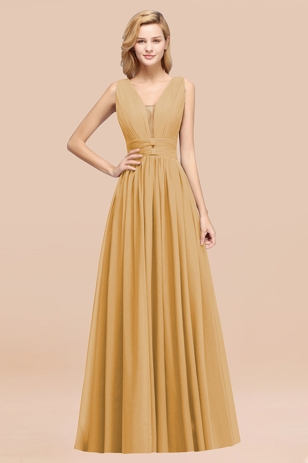 BMbridal Modest Dark Green Long Bridesmaid Dress Deep V Ausschnitt Chiffon Maid of Honor Dress