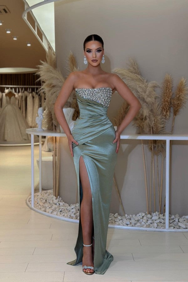 Bmbridal Dusty Sage Herz Ausschnitt Prom Dress Meerjungfrau Stil Slit Long With Beads