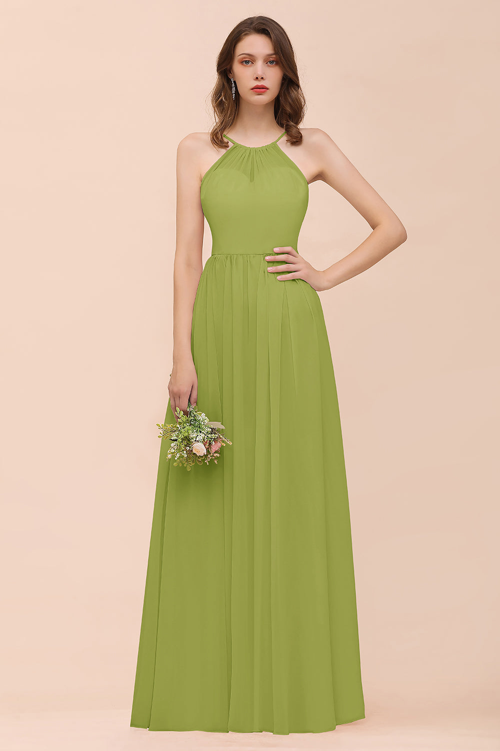 BMbridal Gorgeous Chiffon Neckholder Ruffle Affordable Long Bridesmaid Dress