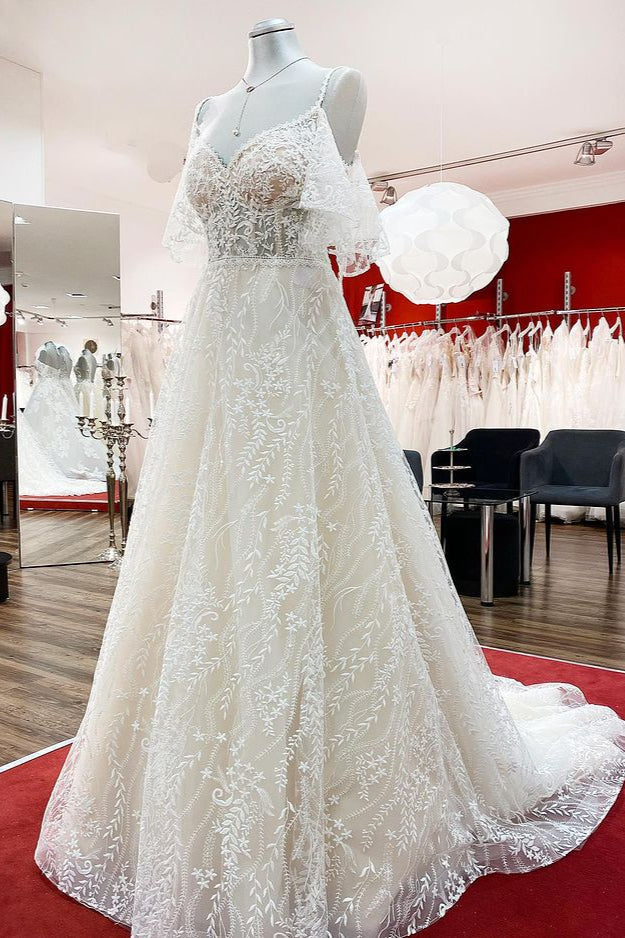 BMbridal Gorgeous Ärmellos Tüll Spitze Applikation Herz Ausschnitt A Linie Hochzeit Dresses