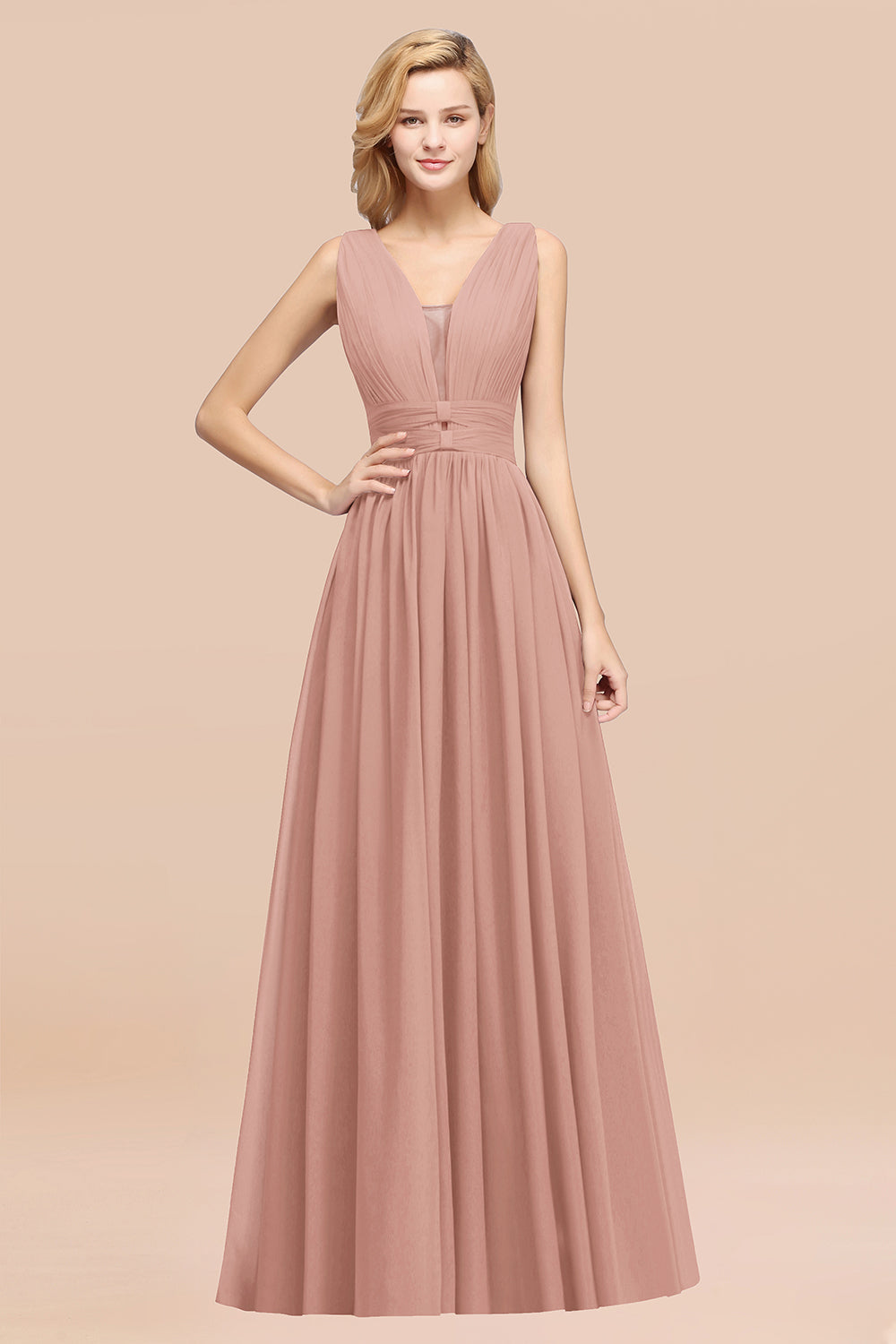 BMbridal Modest Dark Green Long Bridesmaid Dress Deep V Ausschnitt Chiffon Maid of Honor Dress