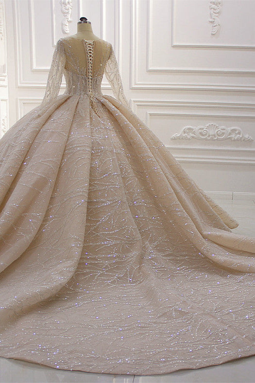 Laden Sie das Bild in den Galerie-Viewer, Finden Sie Extravagante Brautkleider Prinzessin online bei babyonlinedress.de. Hochzeitskleider Glitzer mit Ärmel für Sie zur Hochzeit gehen.
