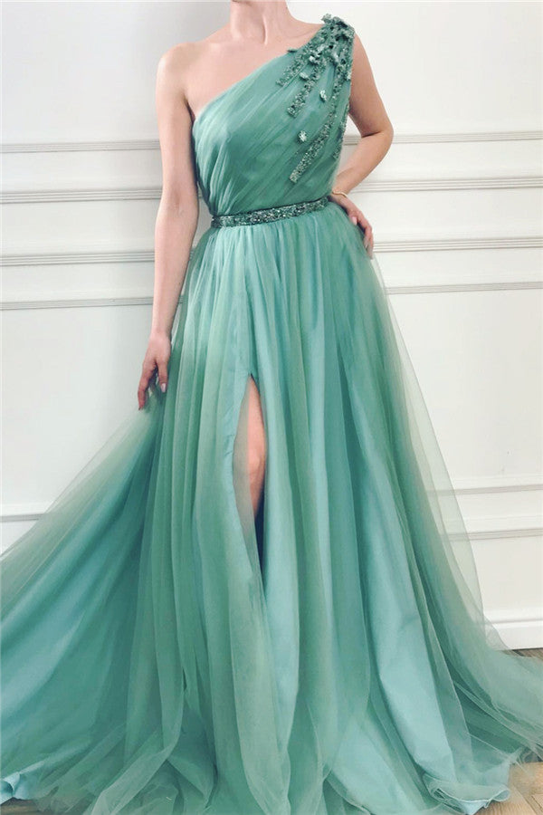 Bmbridal Ein Schulter Split Prom Dress Long With Applique