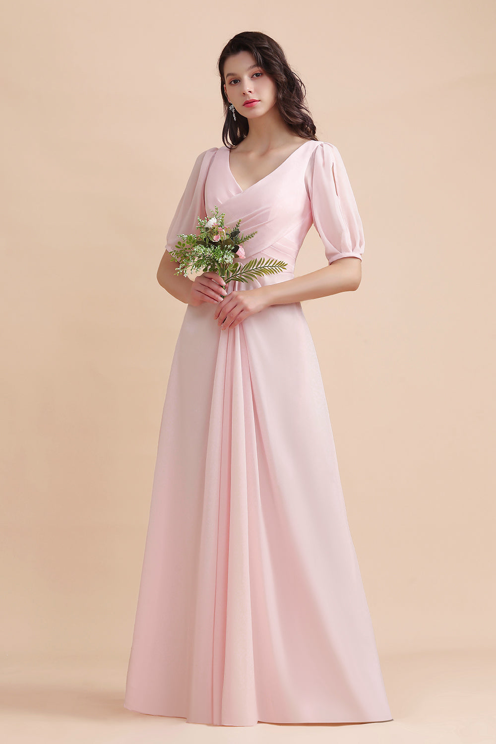 Suchen Sie Rosa Brautjungfernkleider Mit Ärmel online bei babyonlinedress.de. Chiffon Brautjungfernkleid Lang Günstig zur Hochzeit gehen.