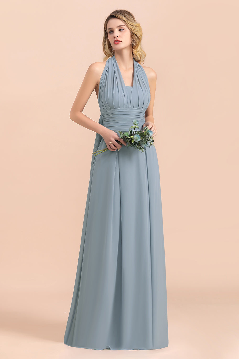 Finden Sie bei babyonlinedress.de Steel Blue Brautjungfernkleider Lang online.  Chiffon Kleider Günstig für Sie zur Hochzeit gehen,