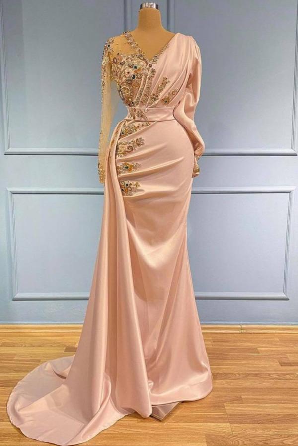 Suchen Sie Peach Abendkleider Lang Mit Ärmel online bei Thekleid.de. Abiballkleider Mit Glitzer für Sie nach maß anfertigen online.