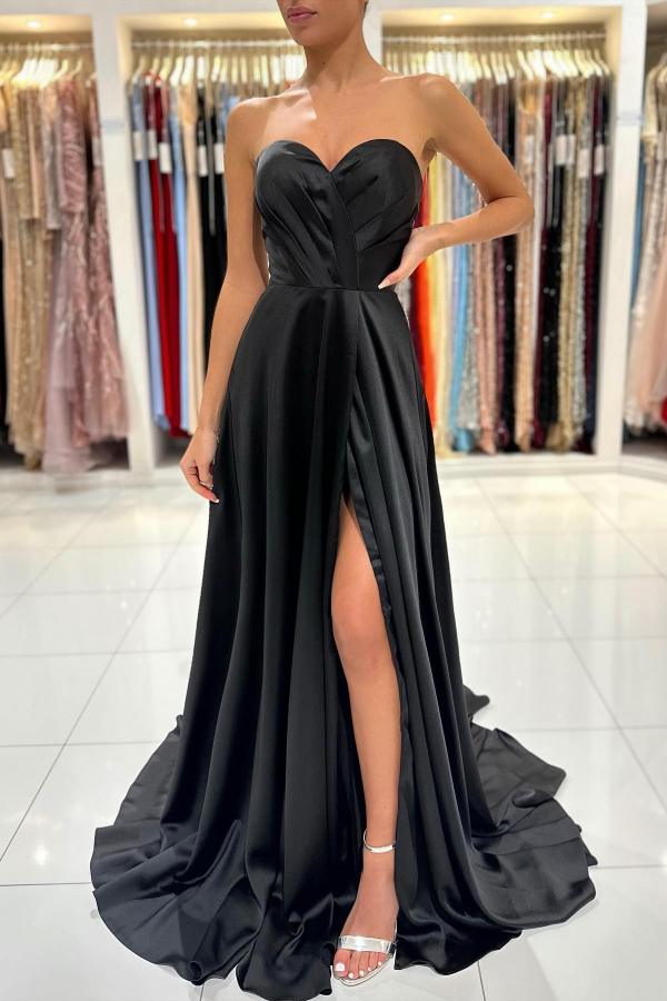 BMbridal Black Herz Ausschnitt Prom Dress Long Slit Ärmellos