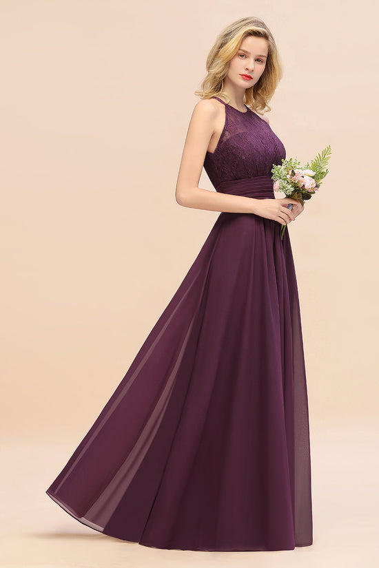 BMbridal Elegant Neckholder Rüschen Ärmellos Grape Spitze Bridesmaid Dresses Affordable