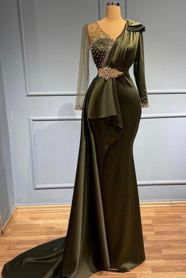 Kaufen SIe nach Farbe mit Olive Grün Abendkleider Lang Glitzer online bei Thekleid.de. Abiballkleider mit Ärmel Maßgeschneidert zum abiball gehen.