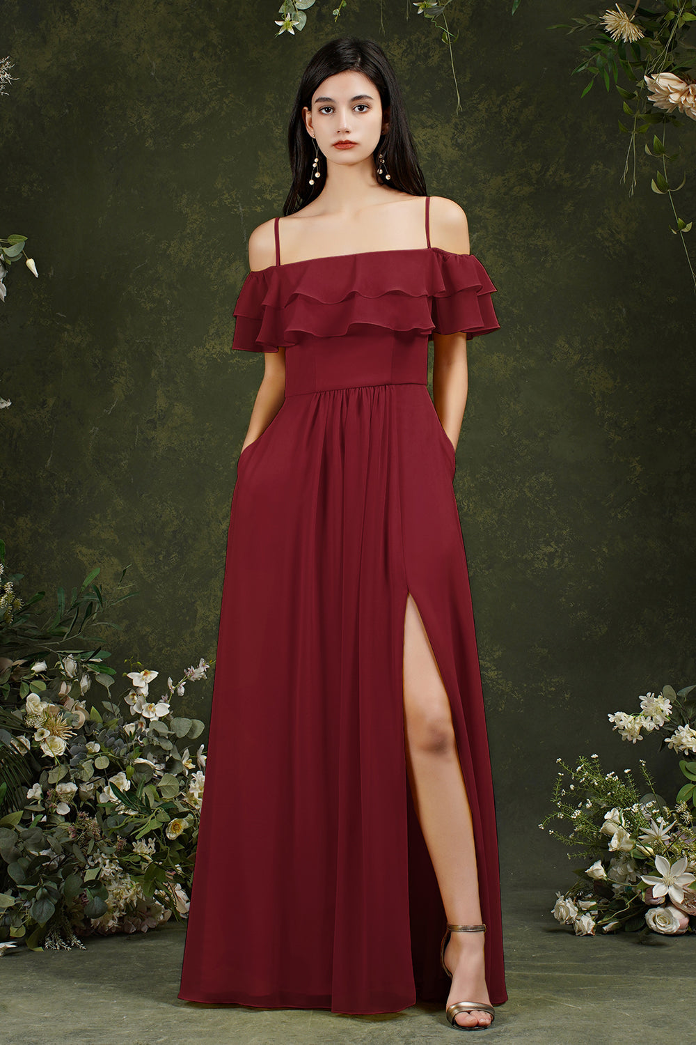 Bmbridal Schulterfrei Bridesmaid Dress Rüschen With Slit