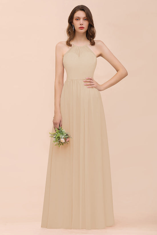 BMbridal Gorgeous Chiffon Neckholder Ruffle Affordable Long Bridesmaid Dress
