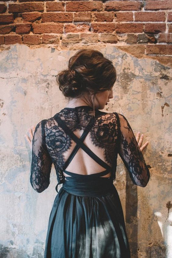 Designer Ihrer Elegante Brautkleider mit Spitze Ärmel online bei babyonlinedress.de. Hochzeitskleider Schwarz für Sie zur Hochzeit gehen.