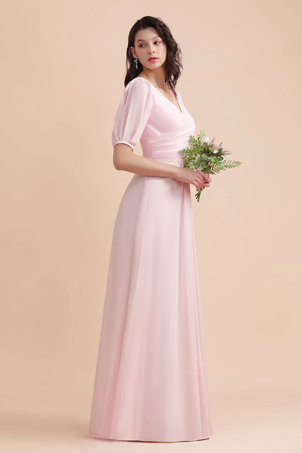 Suchen Sie Rosa Brautjungfernkleider Mit Ärmel online bei babyonlinedress.de. Chiffon Brautjungfernkleid Lang Günstig zur Hochzeit gehen.