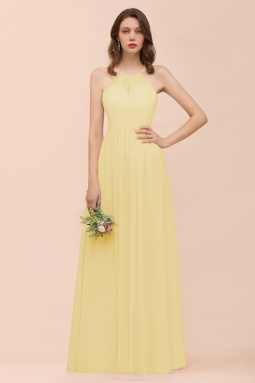 BMbridal Gorgeous Chiffon Neckholder Ruffle Affordable Long Bridesmaid Dress