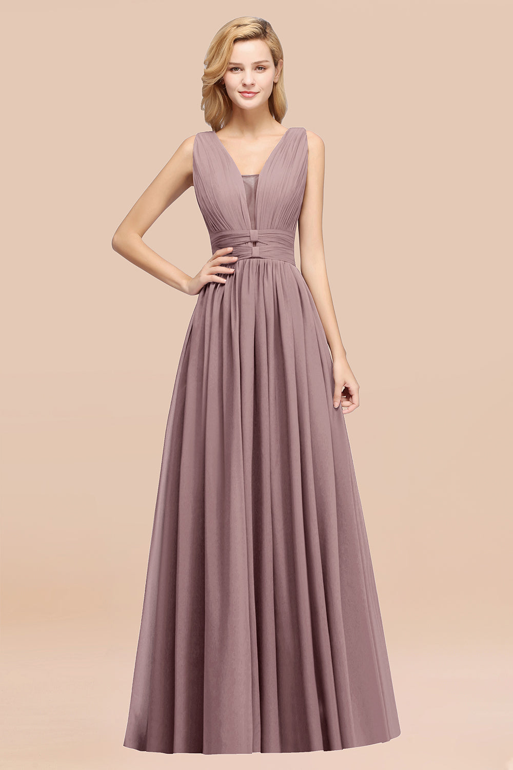 BMbridal Modest Dark Green Long Bridesmaid Dress Deep V Ausschnitt Chiffon Maid of Honor Dress