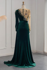 BMbridal Langarm Meerjungfrau Stil Evening Dresses Dark Green With Kristals