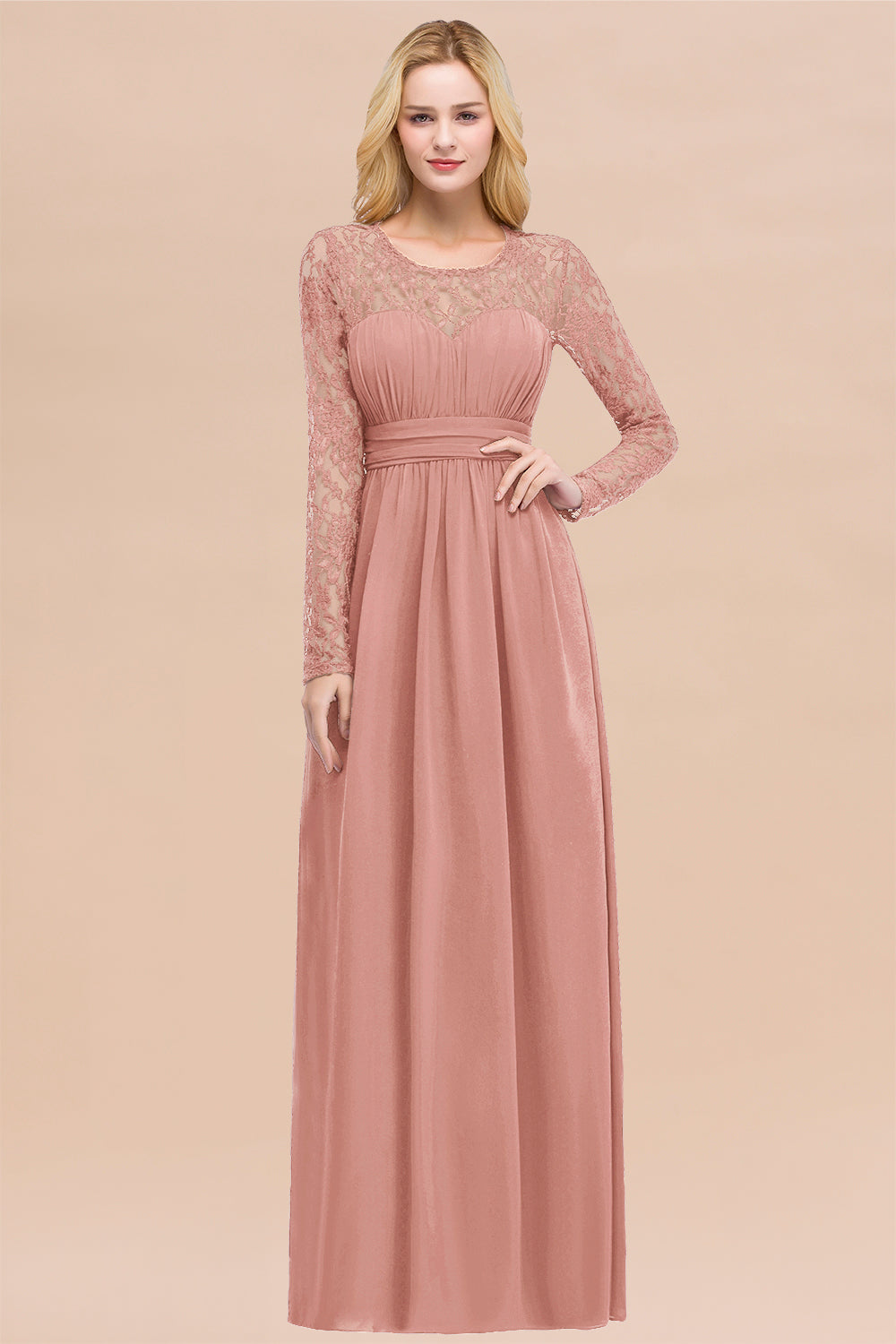 BMbridal Elegant Spitze Burgundy Bridesmaid Dresses Online with Langarm