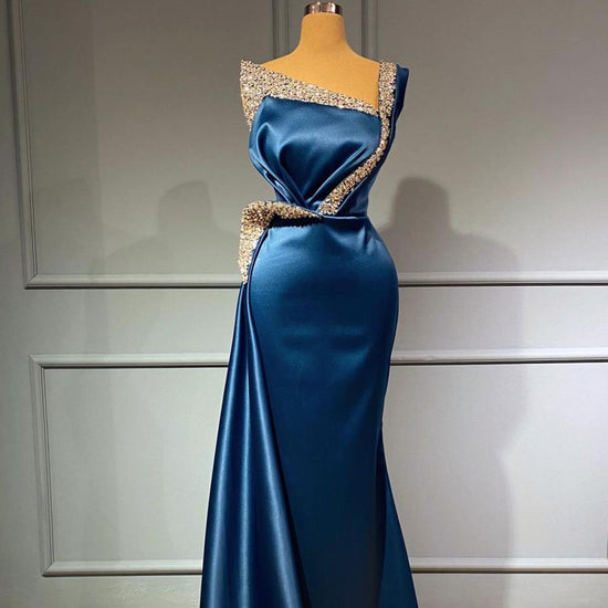 Laden Sie das Bild in den Galerie-Viewer, Suchen Sie Blaues Abendkleid Lang Günstig online bei Thekleid.de. Abiballkleider mit Glitzer für Sie zum abiball gehen.
