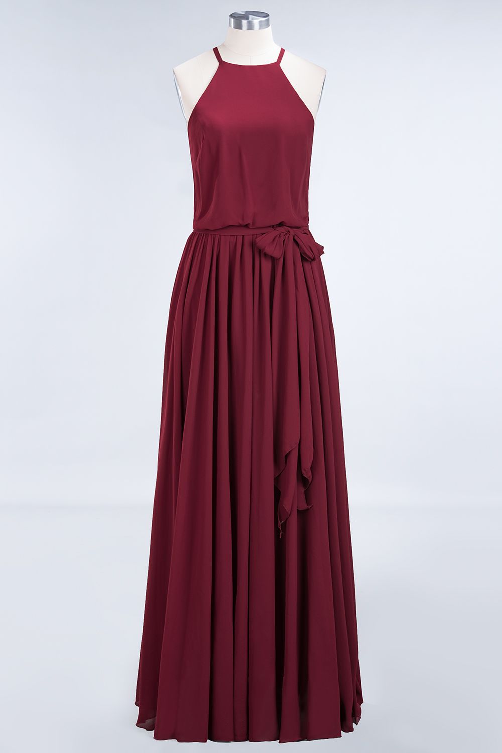 BMbridal Affordable Neckholder Schleife Long Bridesmaid Dress Modest Burgundy Chiffon Hochzeit Party Dress