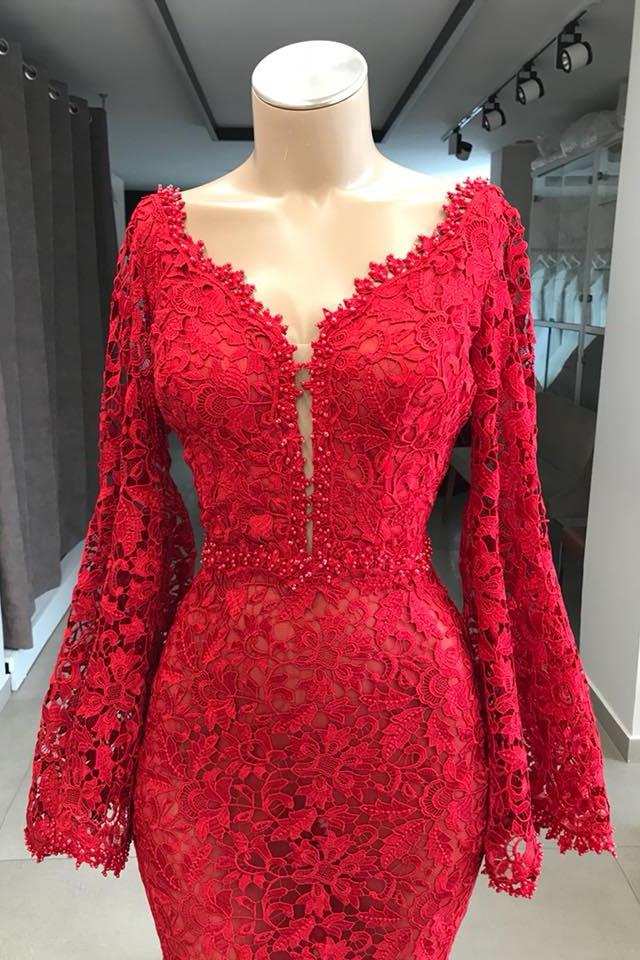 Thekleid.de bietet Große Auswahl von Fashion Abendkleider Lang Rot Spitze an. Kaufen Sie Abendkleid Mit Ärmel für Sie zum abiball gehen online.