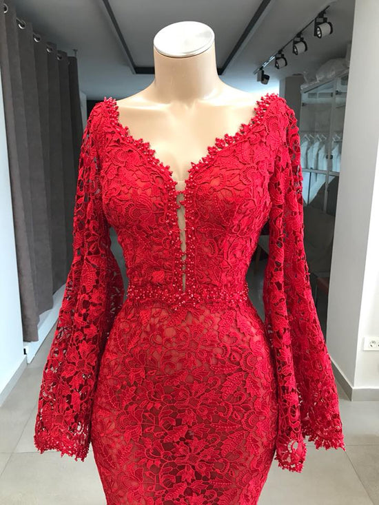 Thekleid.de bietet Große Auswahl von Fashion Abendkleider Lang Rot Spitze an. Kaufen Sie Abendkleid Mit Ärmel für Sie zum abiball gehen online.