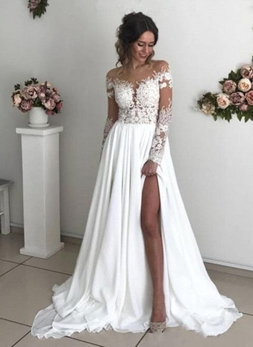 Bestellen Sie Schlichtes Brautkleid Mit Ärmel online bei babyonlinedress.de. Summer Hochzeitskleider mit Spitze für Sie zur Hochzeit gehen.