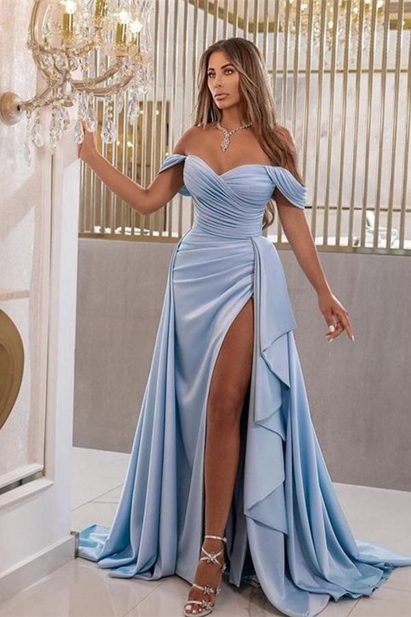 Kaufen Sie Elegante Abendkleider Lang Blue online bei Thekleid.de. Satin Abiballkleider Online mit nach maß Anfertigen service bekommen.