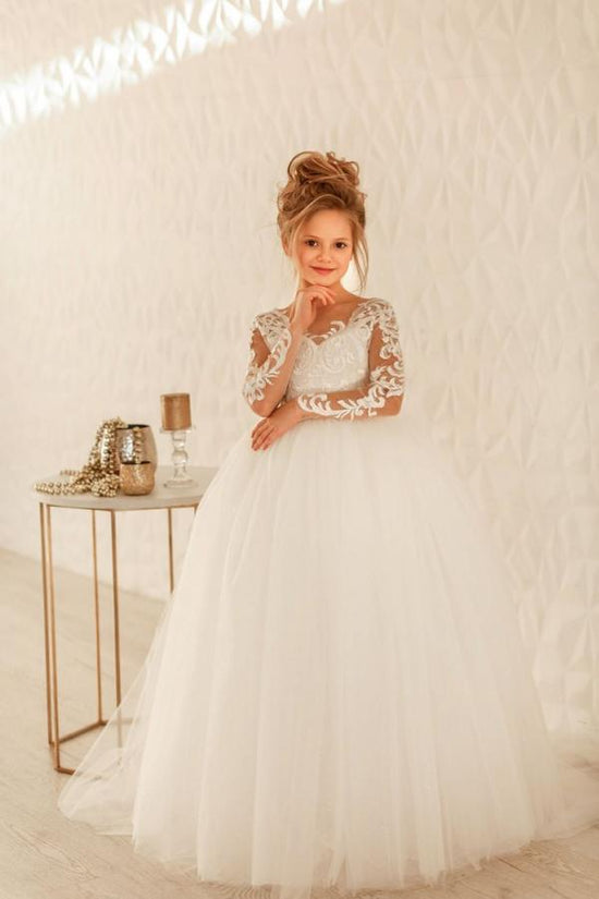 Kaufen Sie Blumenmädchenkleider Spitze Ärmel online bei babyonlinedress.de. Kinder Hochzeitskleider aus Tüll nach maß zur Hochzeit gehen.
