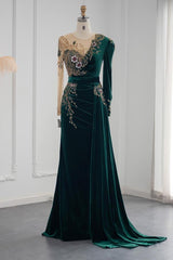 BMbridal Langarm Meerjungfrau Stil Evening Dresses Dark Green With Kristals