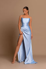 Bmbridal Sky Blue Prom Dress Meerjungfrau Stil Trägerloss With Slit