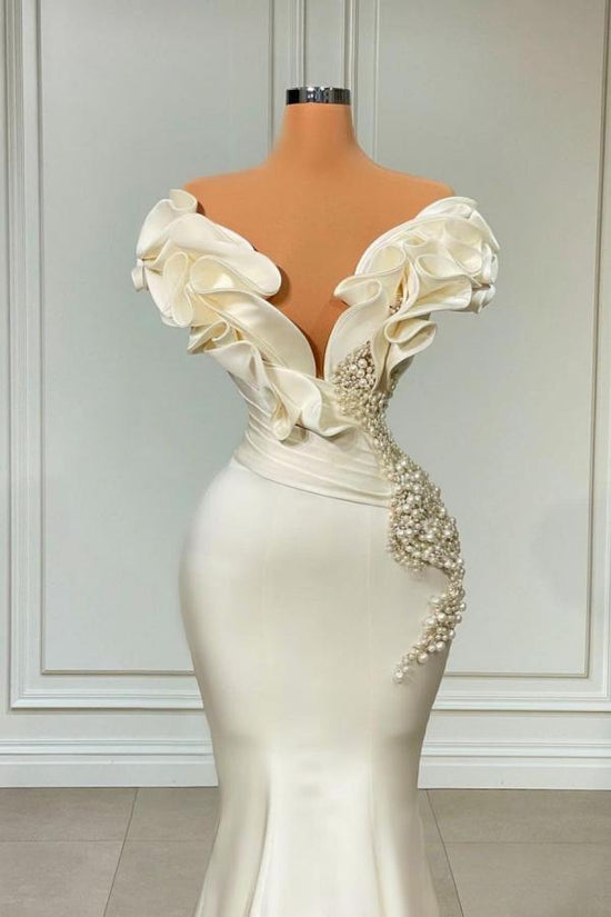 Laden Sie das Bild in den Galerie-Viewer, Finden Sie Designer Abendkleider Lang online bei Thekleid.de. Abiballkleider Weiß mit perlen online maß geschneidert kaufen.
