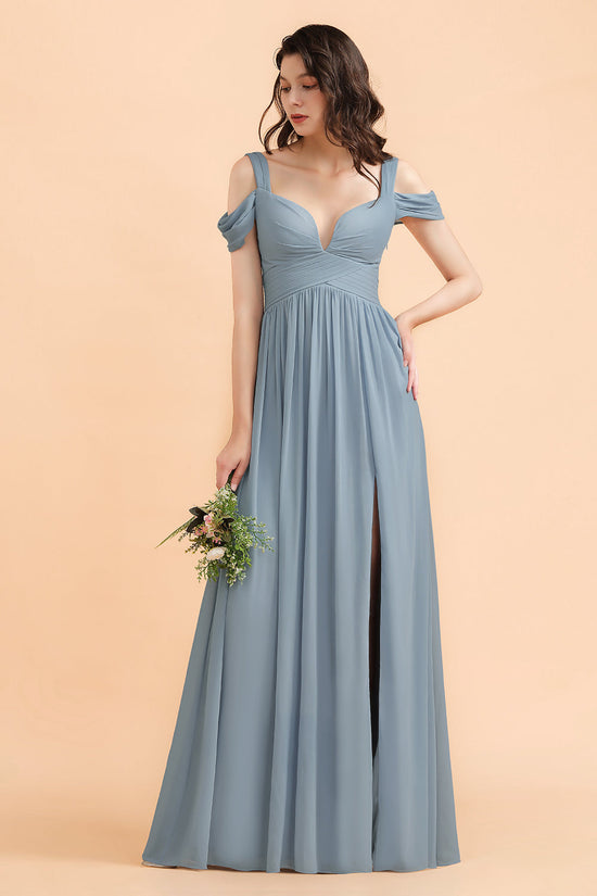 Finden Sie Brautjungfernkleider Stahlblau Lang Günstig online bei babyonlinedress.de. Schlichtes Abendkleid Chiffon für Sie zum abend party gehen.